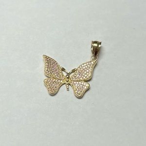 Real 14K Gold Pink Butterfly Pendant